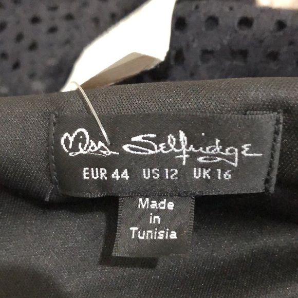 NWT ASOS Miss Selfridge Dress Size US 12 Black Eyelet Ruffle Sleeve Sheath - Picture 6 of 10